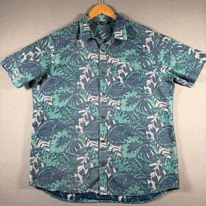 Travis Mathew Mens Teal Tropical Monstera Leaf Short Sleeve Button Down Shirt XL